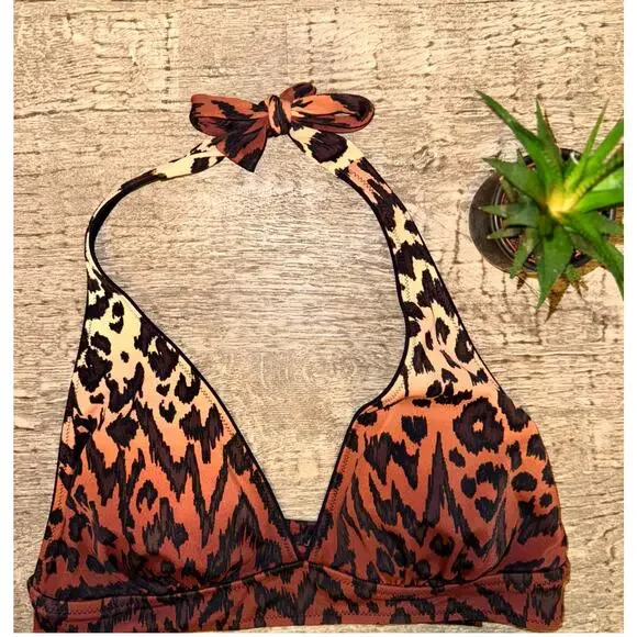 Gottex Leopard Bikini Halter Top Sz10 Animal Print‎ Mob Wife Swimwear Y2K Resort - Picture 3 of 4